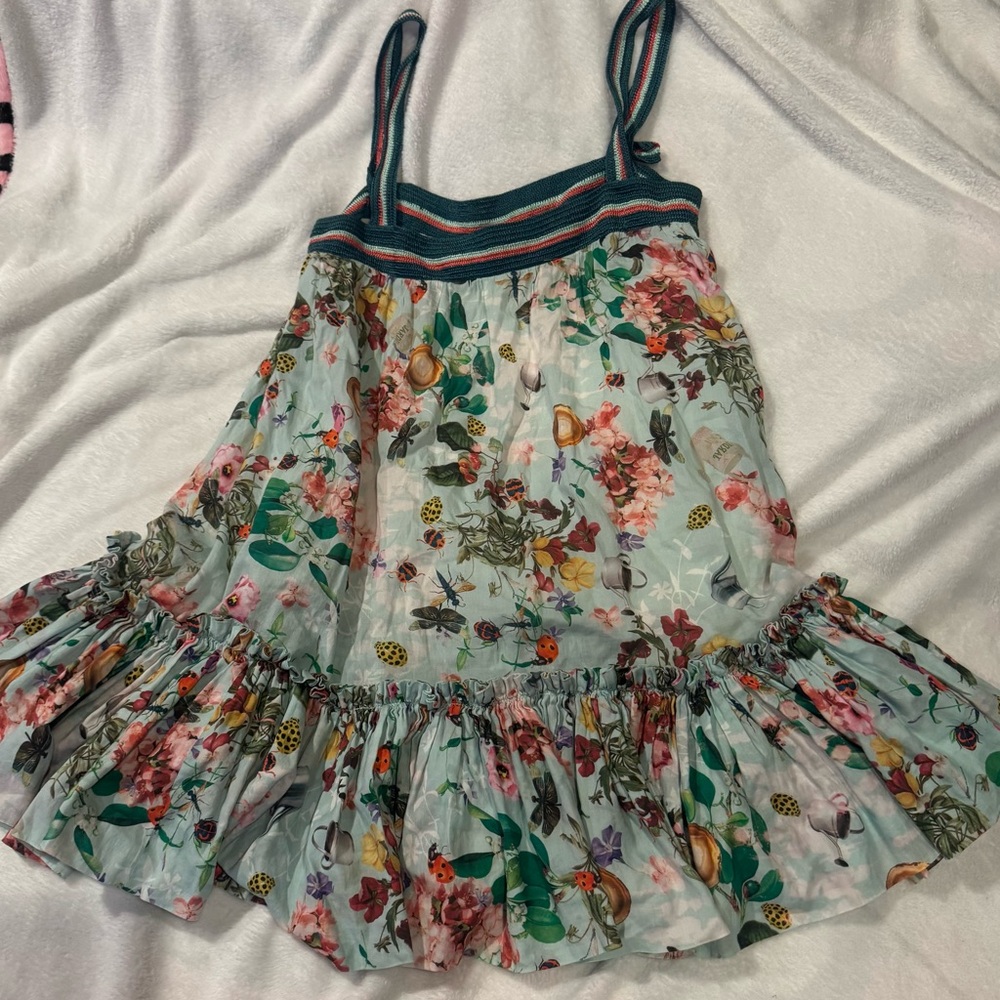 My Beachy Side Floral Print Dress w/Crochet strap Babydoll Coverup Ruffled Edge